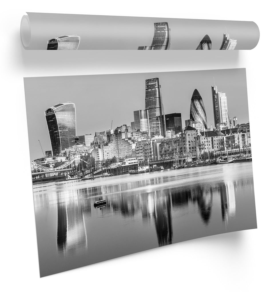 London City Skyline River Thames B&W Framed