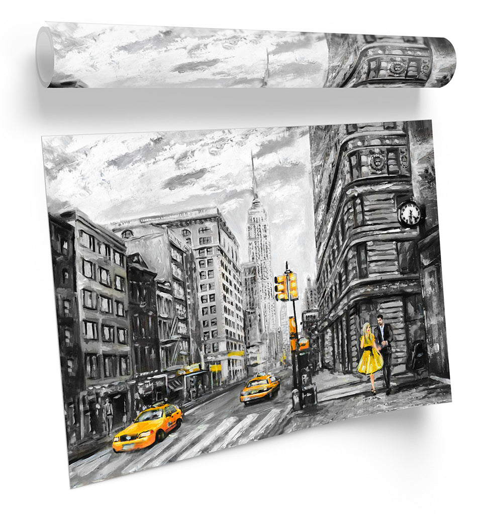 New York City Taxi Cabs Grey Framed