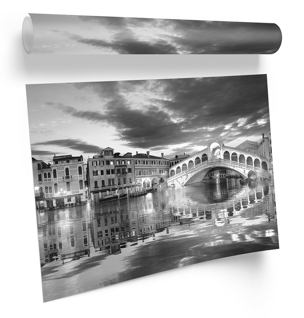 Venice Rialto Bridge Italy B&W Framed