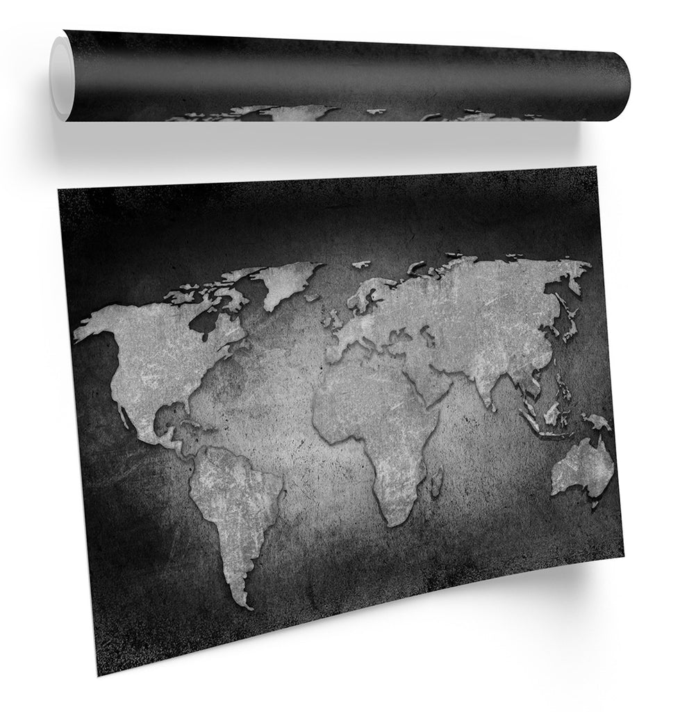 Map of the World B&W Framed