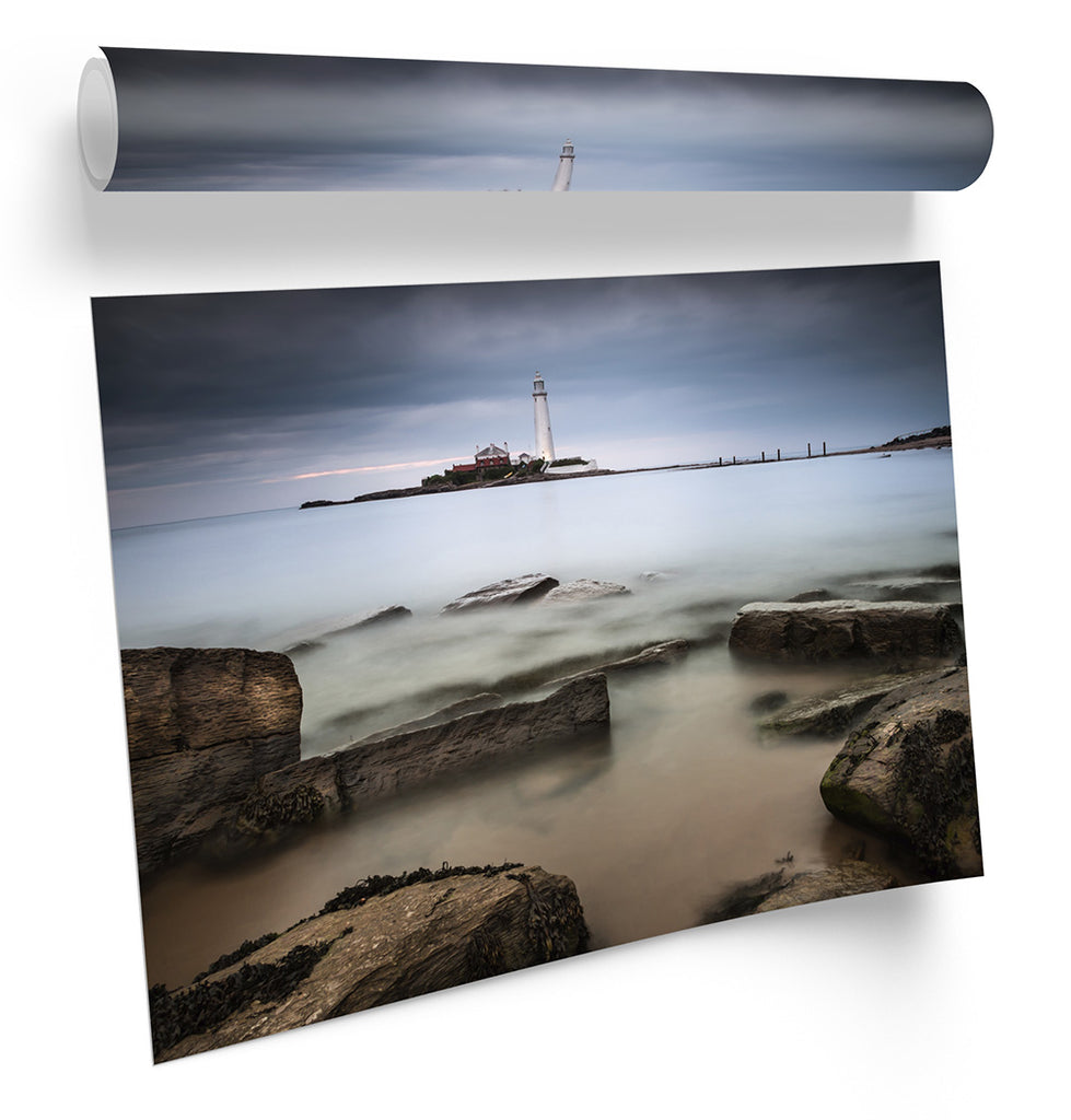 St Marys Island Lighthouse Tynemouth Framed