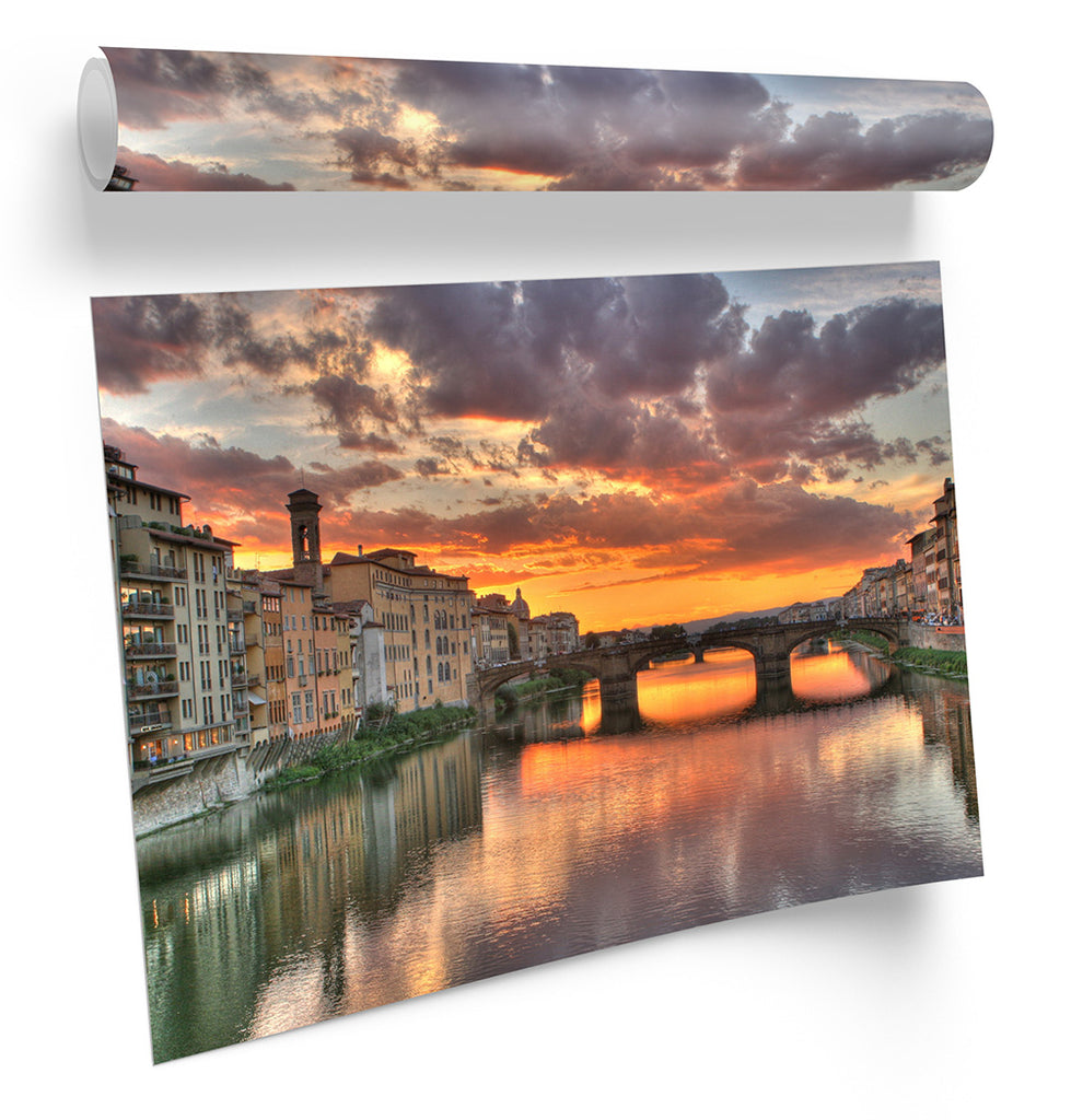Florence Sunset Bridge Italy Framed