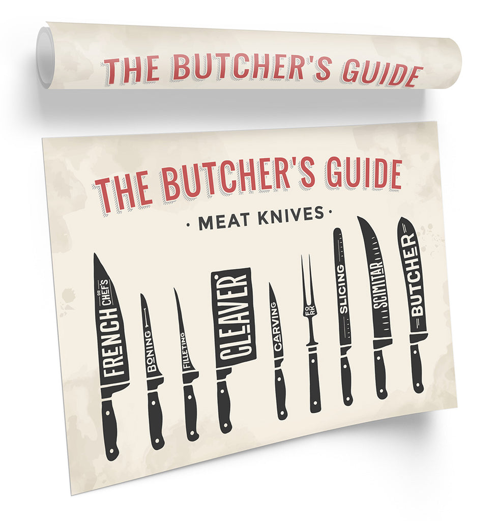 Butcher Meat Knives Kitchen Framed