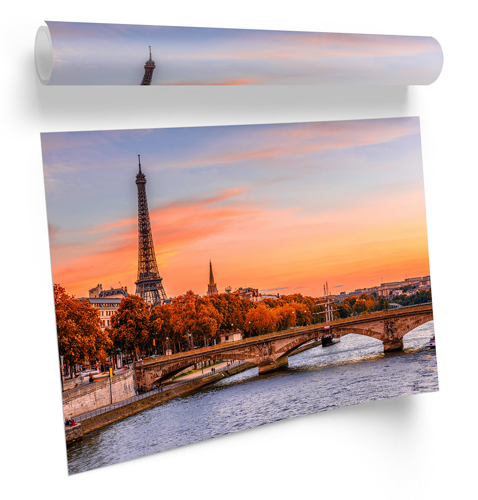 Eiffel Tower Sunset River Seine Framed