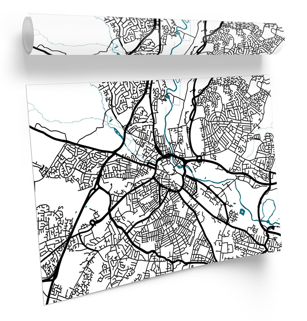 Derby Map City Minimalistic Modern Framed