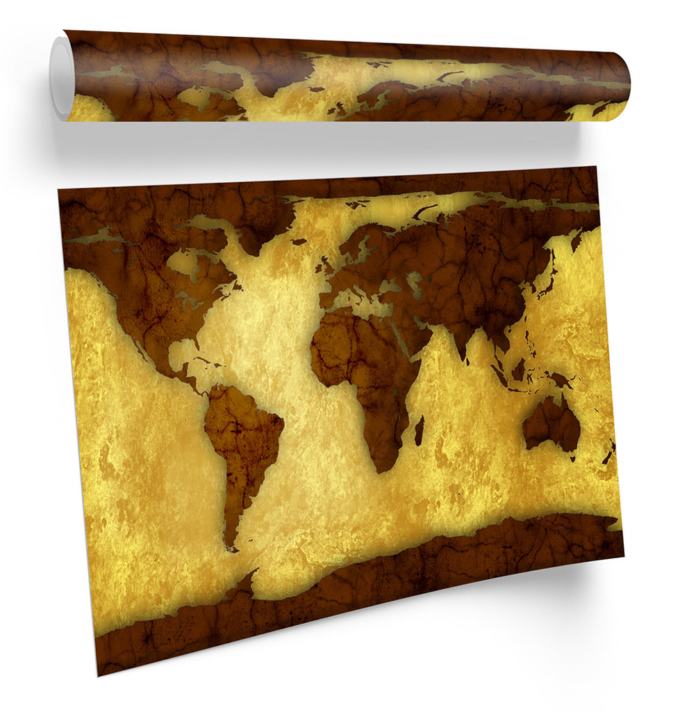 World Map Brown Framed