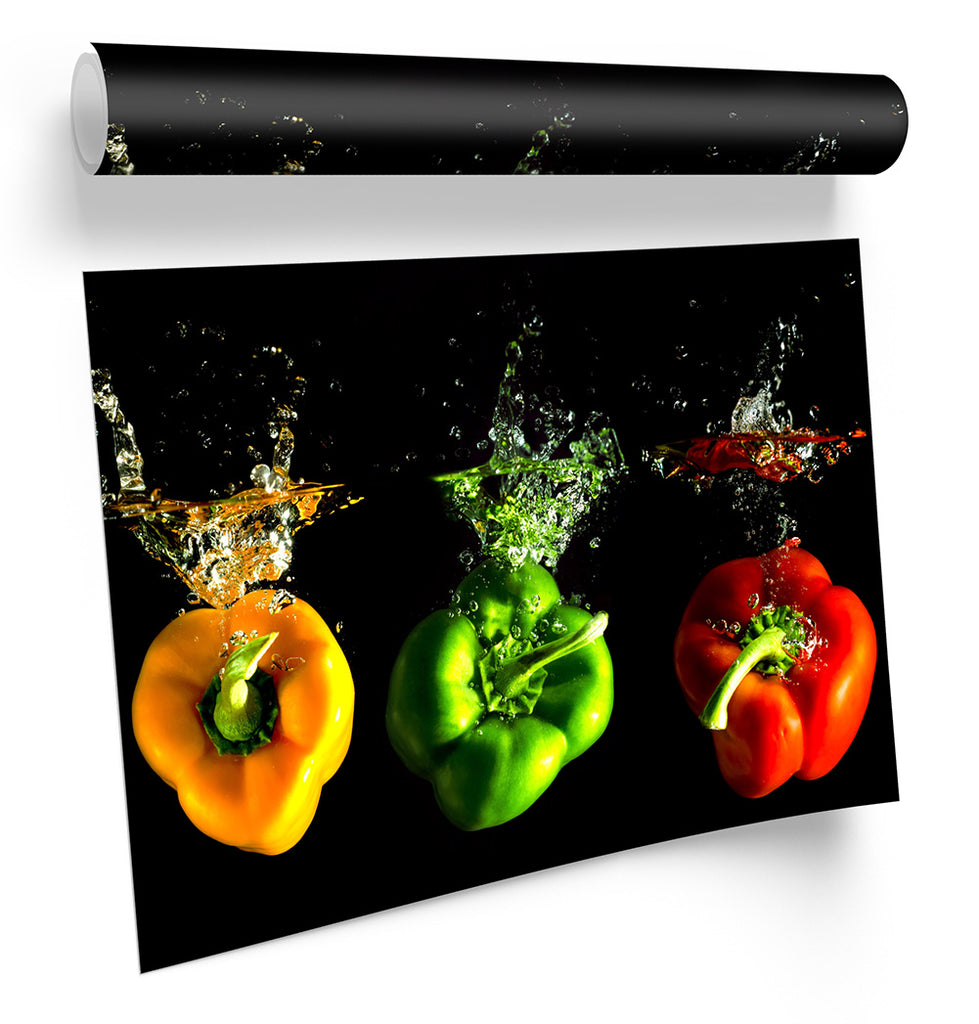 Coloured Peppers Kitchen Splash Framed