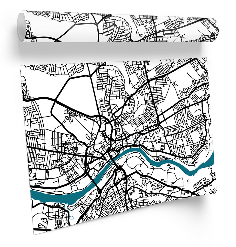 Newcastle Upon Tyne Map Minimalistic Framed