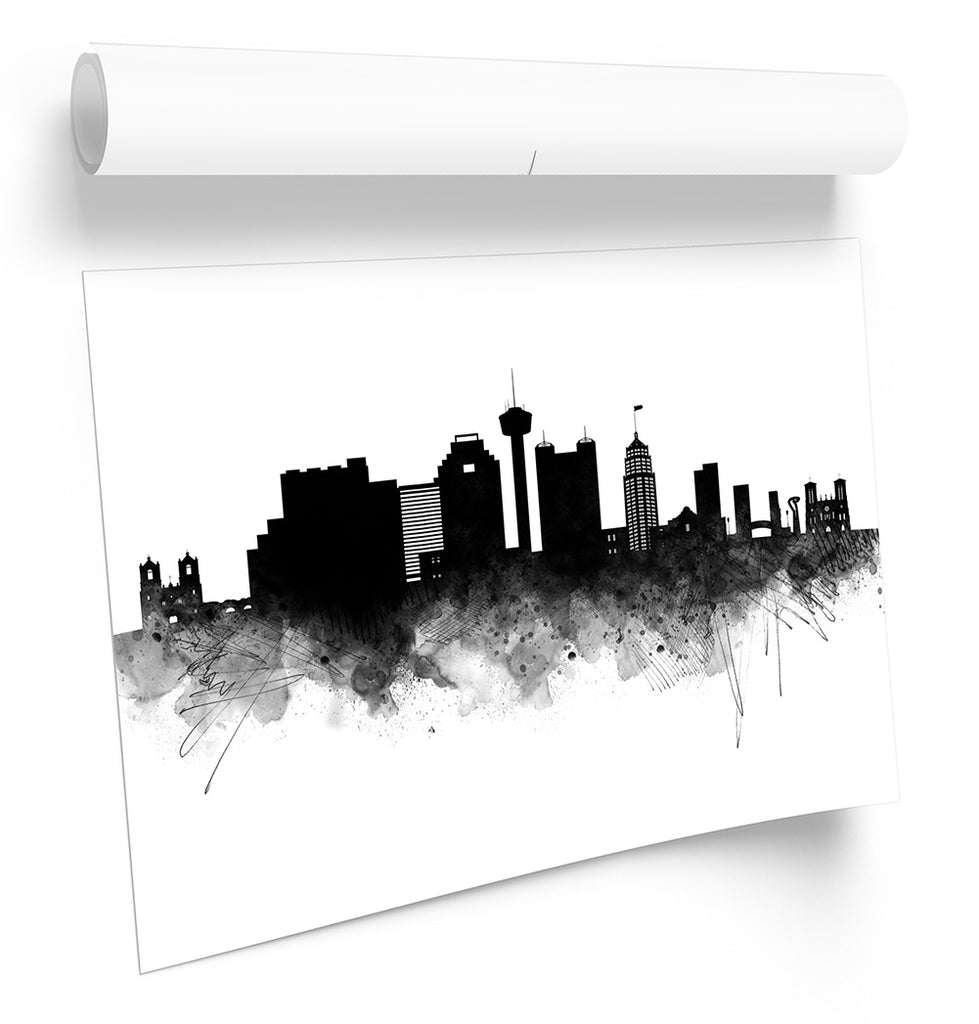 San Antonio Abstract City Skyline Black Framed