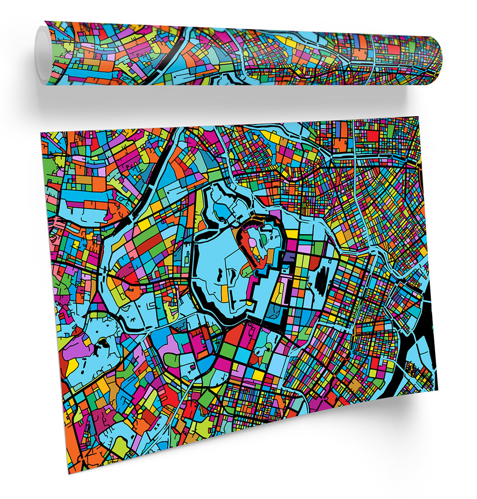 Tokoyo City Modern Map Multi-Coloured Framed