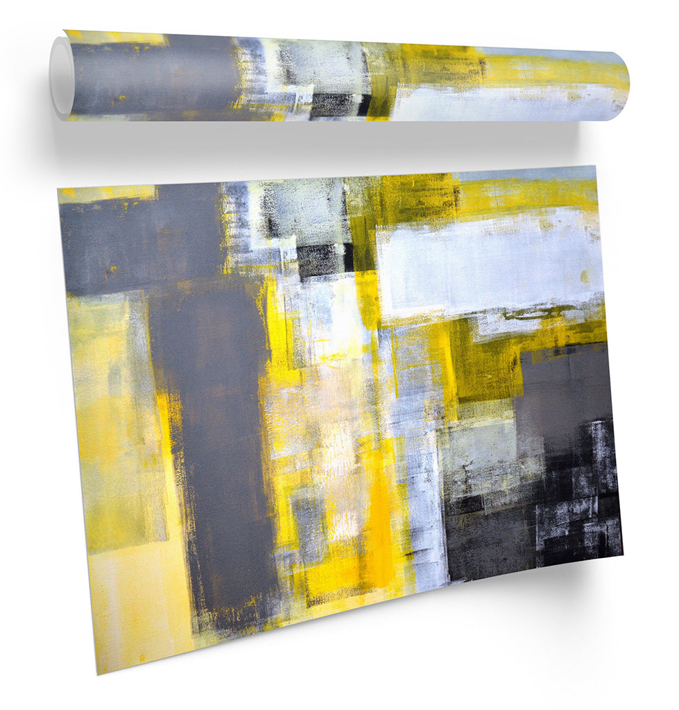 Abstract Yellow Grey Grunge Framed