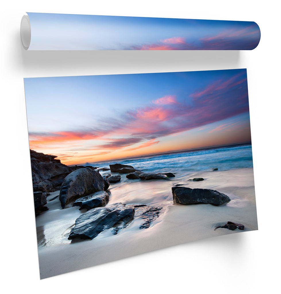 Seascape Sunset Beach Framed