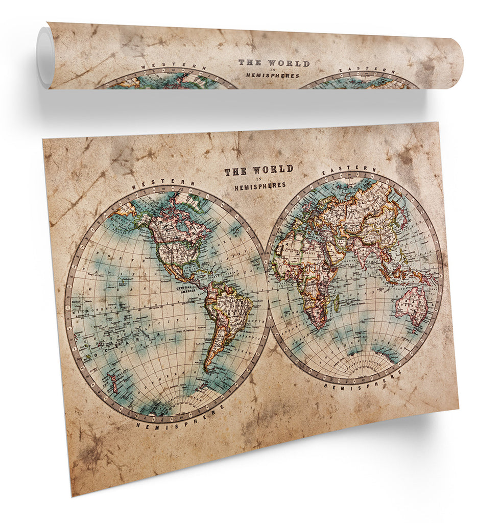 Old Antique World Map Framed