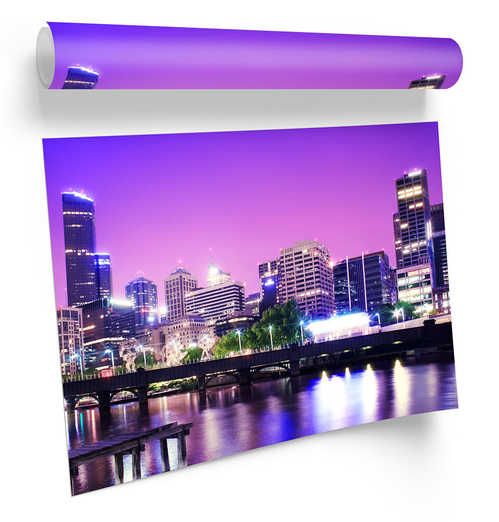 Melbourne Australia Sunset Skyline Framed