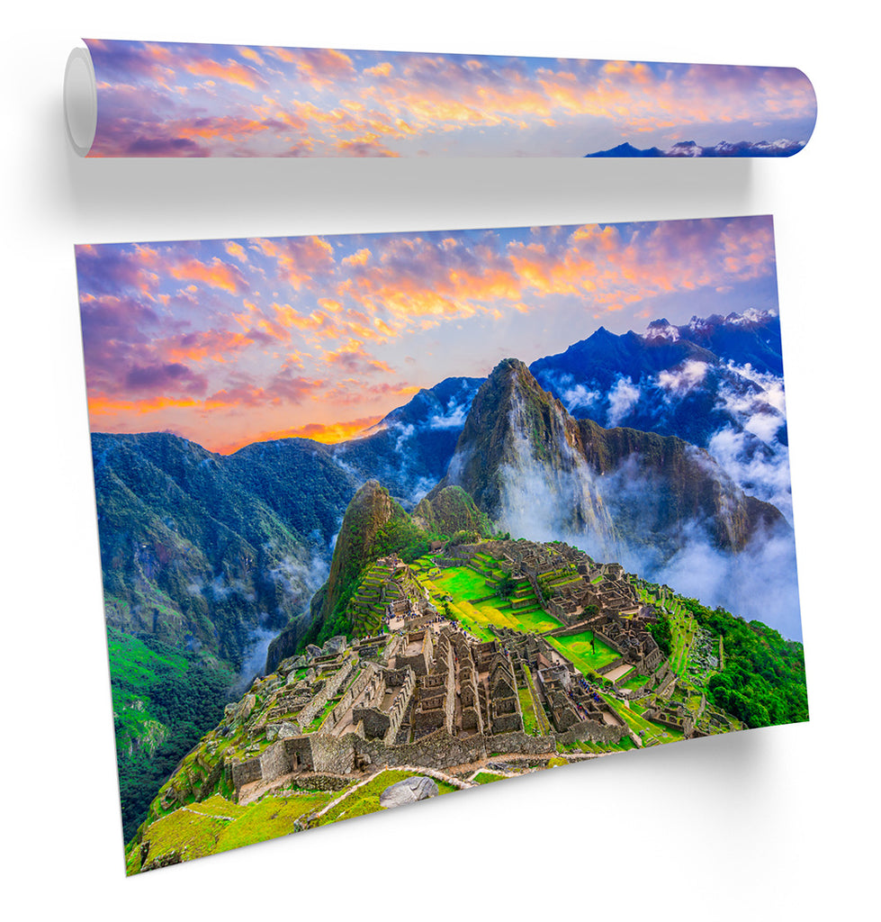 Machu Picchu Andes Mountain Multi-Coloured Framed