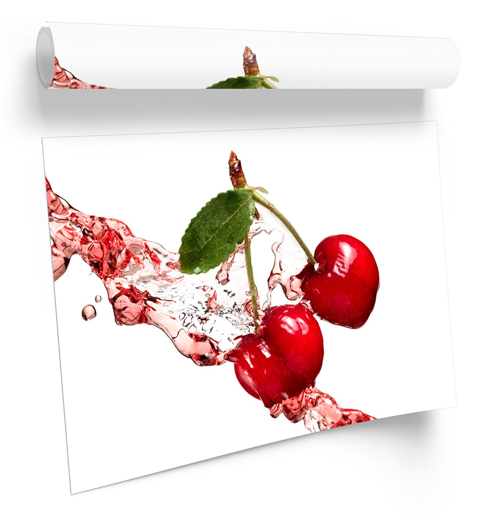 Red Cherry Fruit Splash Kitchen Framed