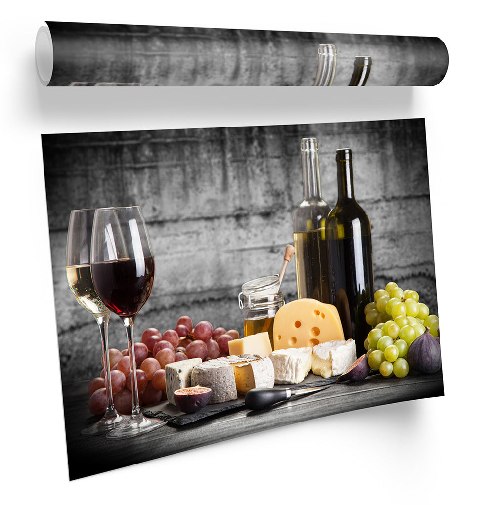 Wine Grapes Cheese Kitchen Framed