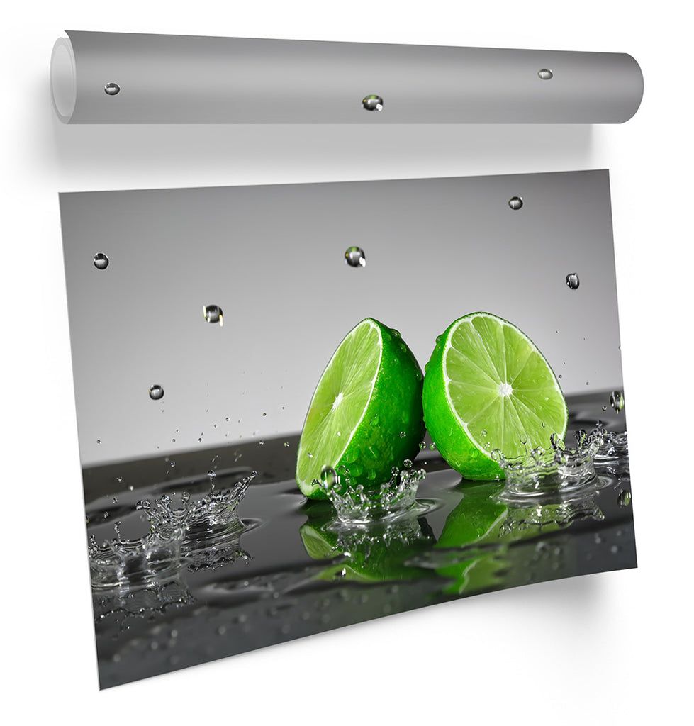 Lime Green Fruit Splash Kitchen Grey Framed