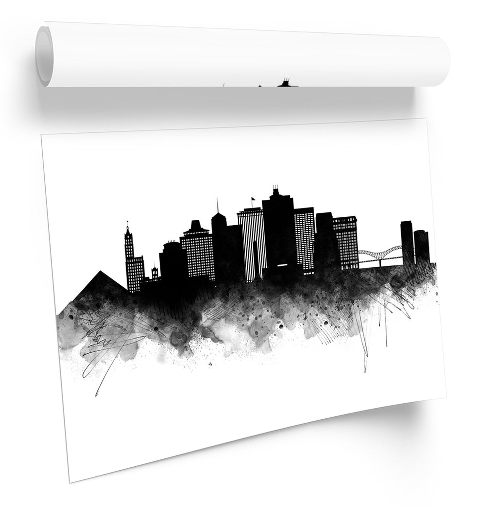 Memphis Abstract City Skyline Black Framed