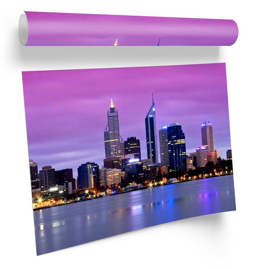 Perth City Skyline Australia Framed