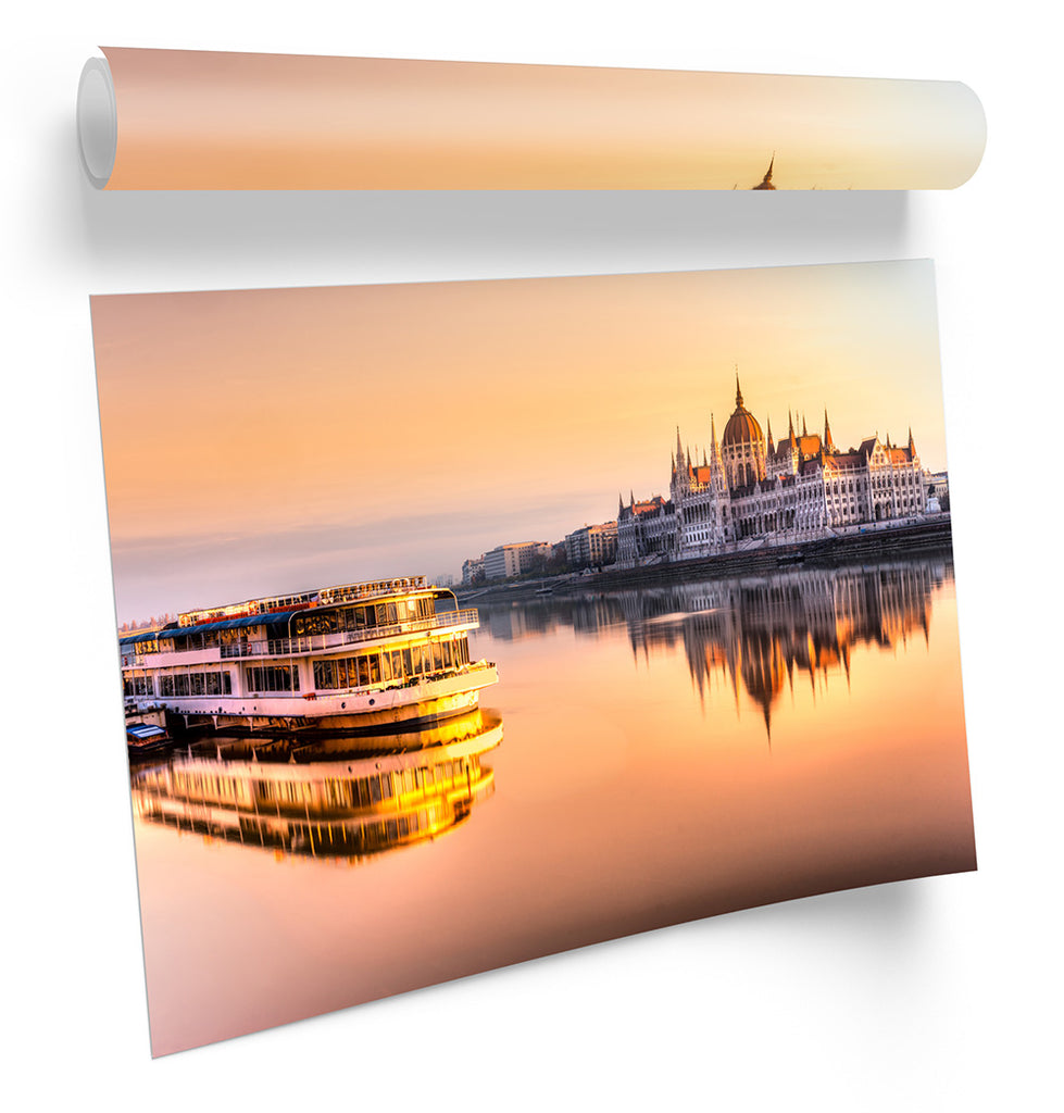 Budapest Hungary Sunset Orange Framed
