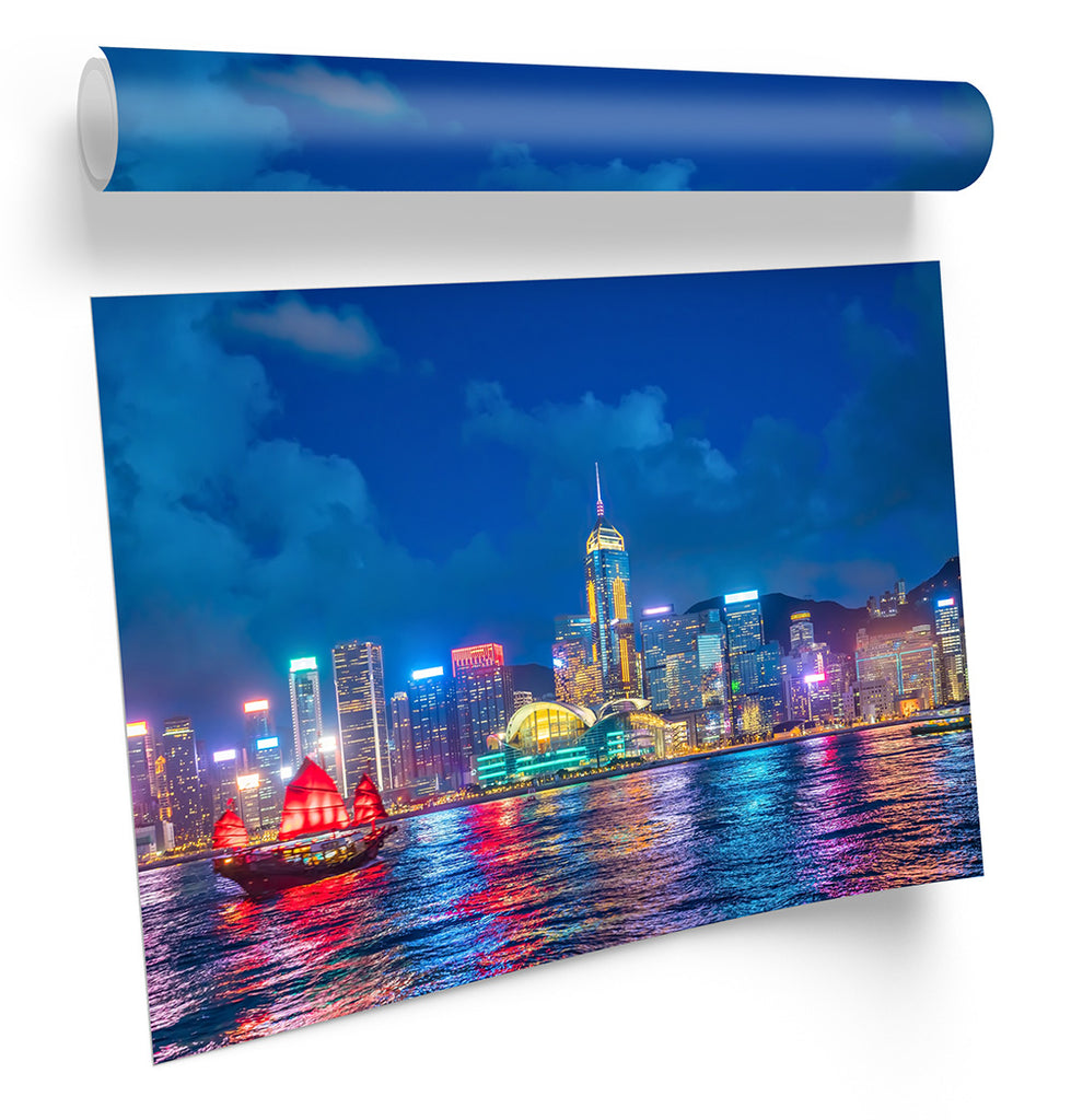 Victoria Harbour Hong Kong Blue Framed