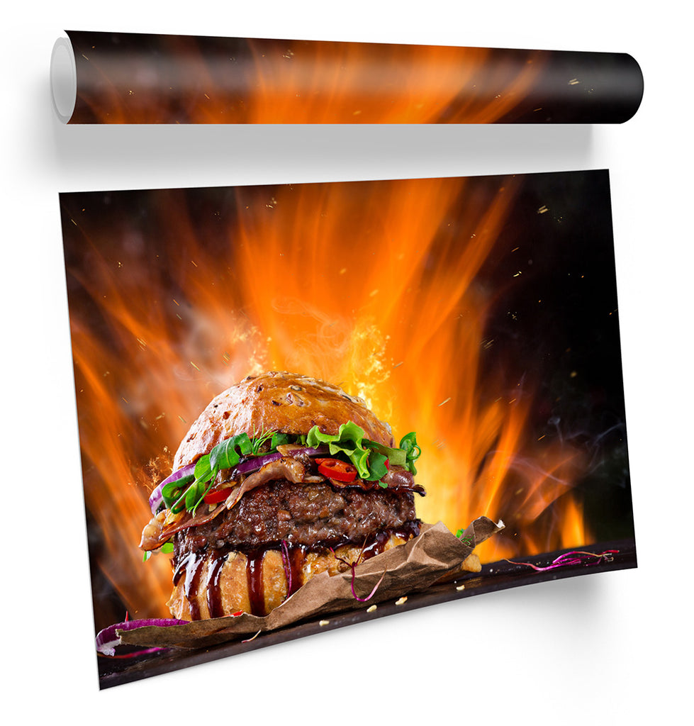 Flaming Burger Kitchen BBQ Orange Framed