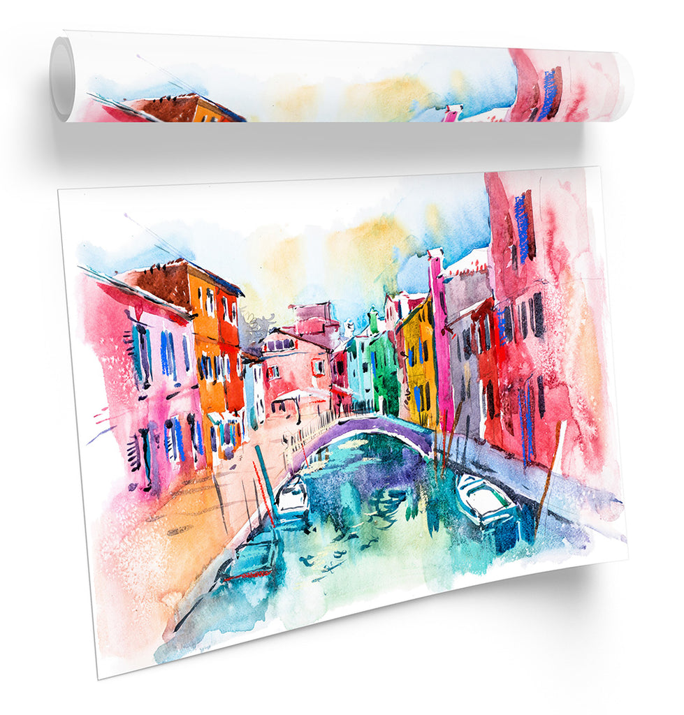 Venice Italy Modern Multi-Coloured Framed