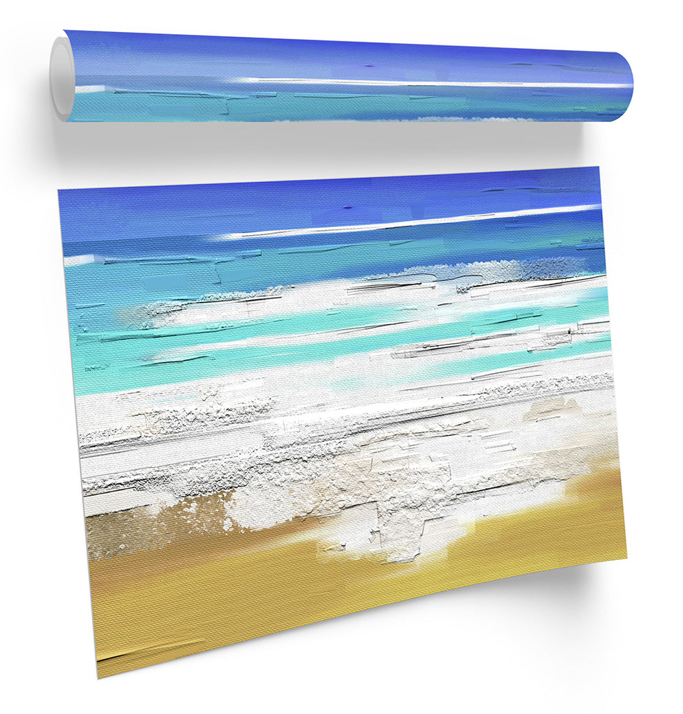 Blue Seascape Beach Surf Repro Framed