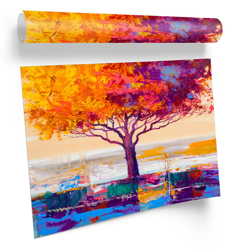 Abstract Autumn Tree Multi-Coloured Framed