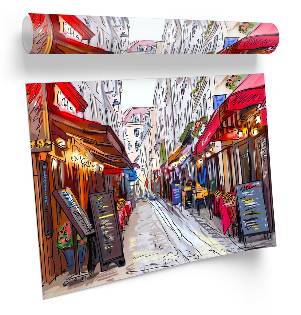 Cafe Streets Paris Coffee Multi-Coloured Framed