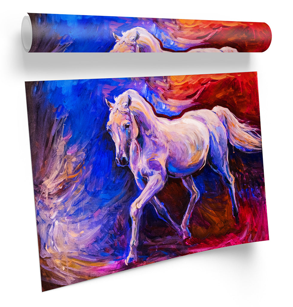 Horse Modern Multi-Coloured Framed