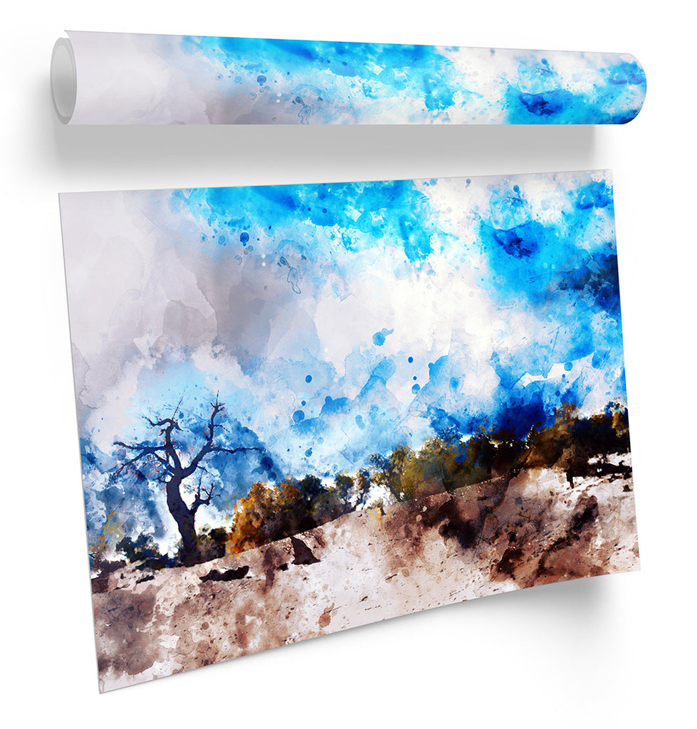 Abstract Blue Landscape Desert Framed