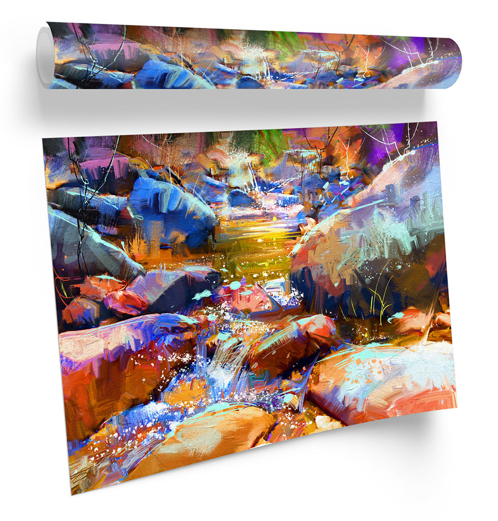 Abstract Landscape Waterfall Framed