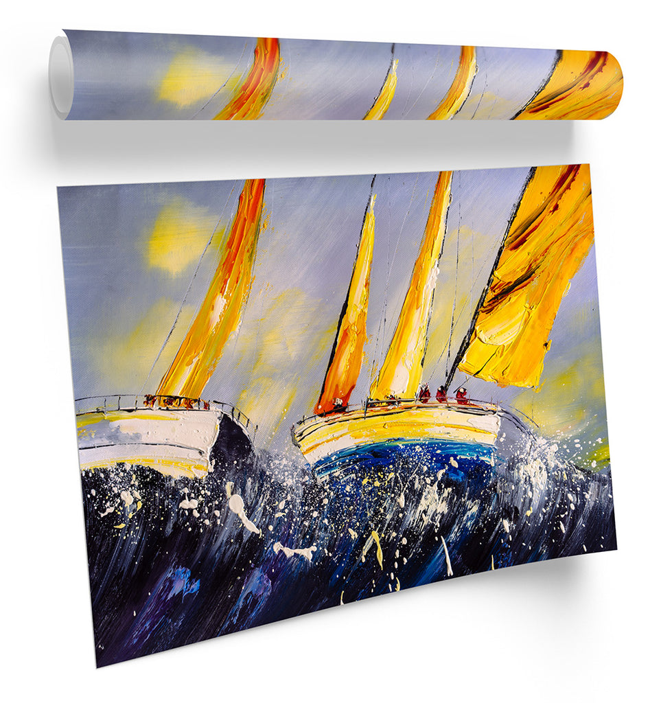 Sail Boat Race Yacht Multi-Coloured Framed