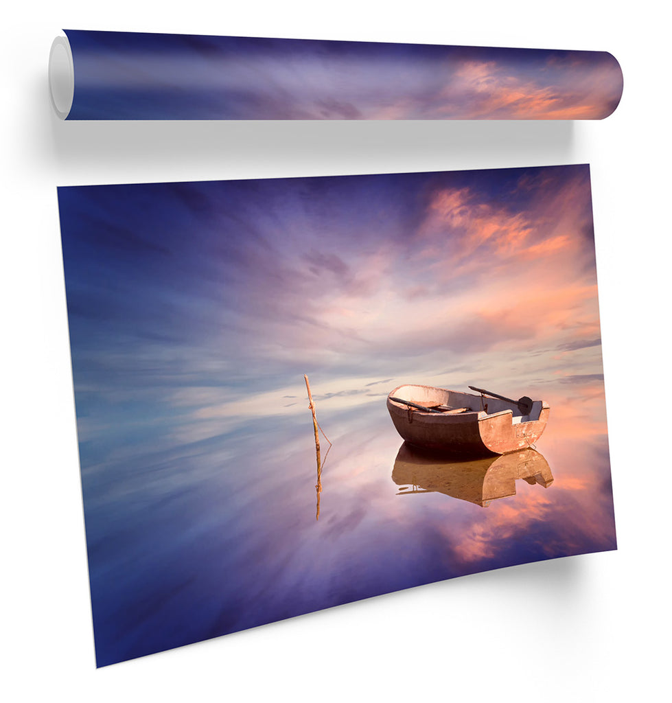 Boat Seascape Sunset Lake Framed