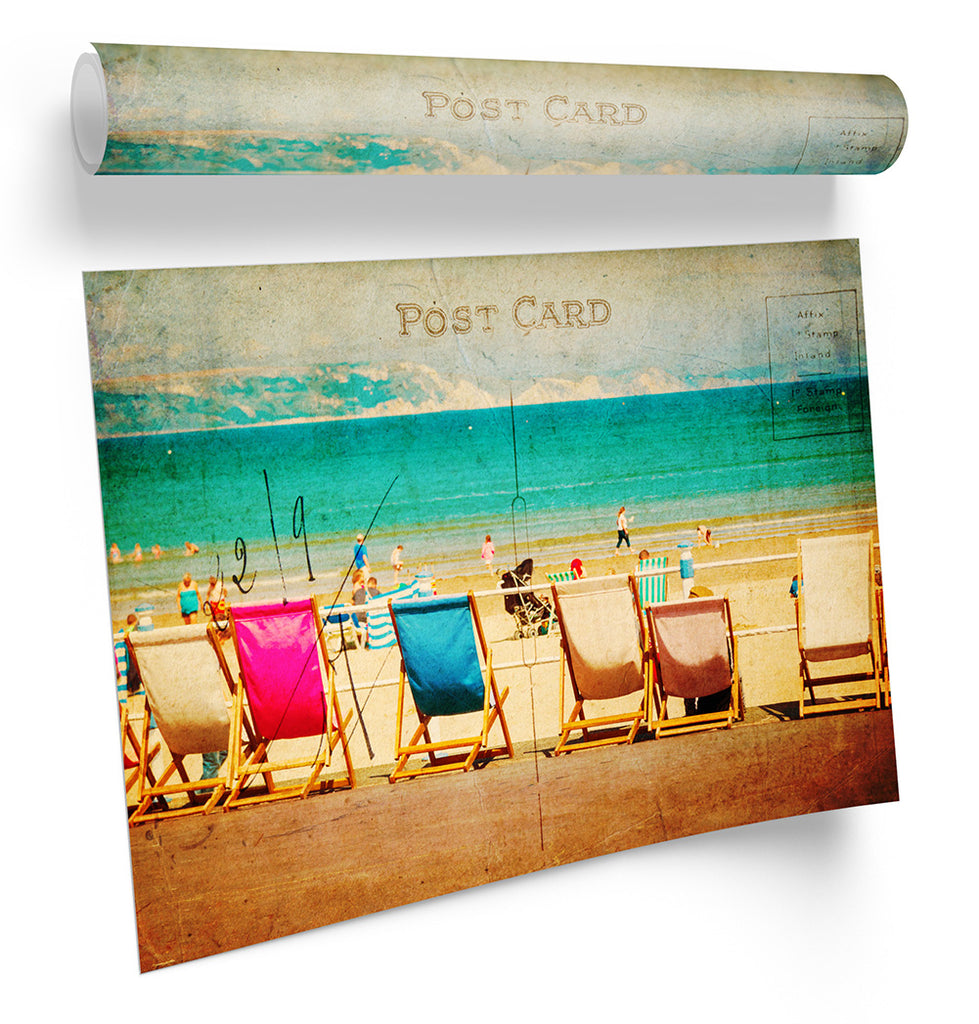 Vintage Postcard Holiday Beach Framed