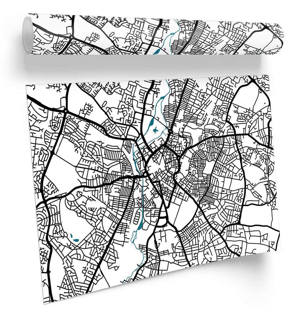 Leciester Map City Minimalistic Modern Framed