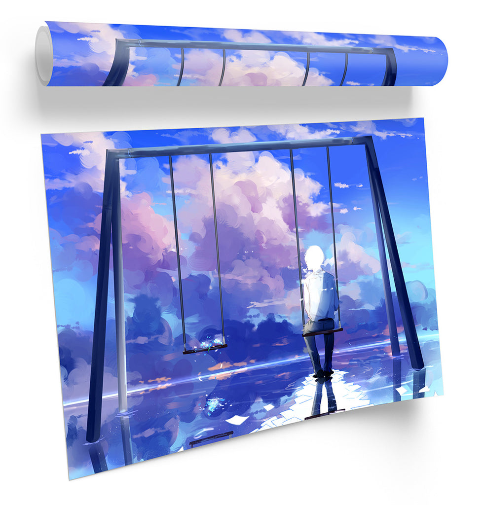 Modern Swing Clouds Fantasy Blue Framed