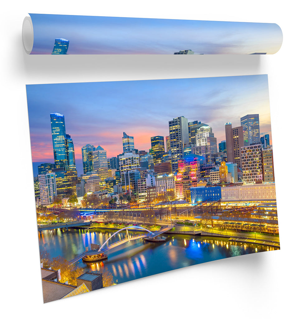 Melbourne Australia City Multi-Coloured Framed