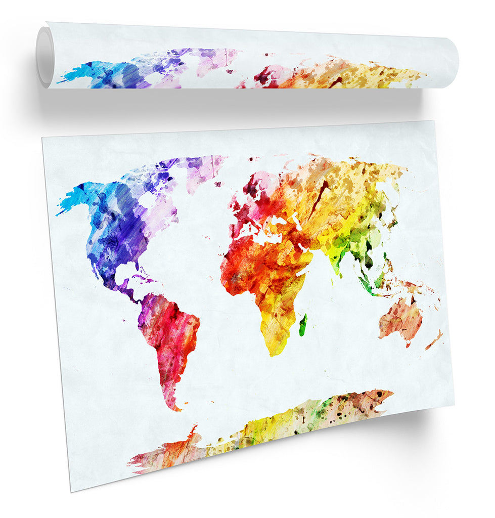 Map of the World Colourful Framed