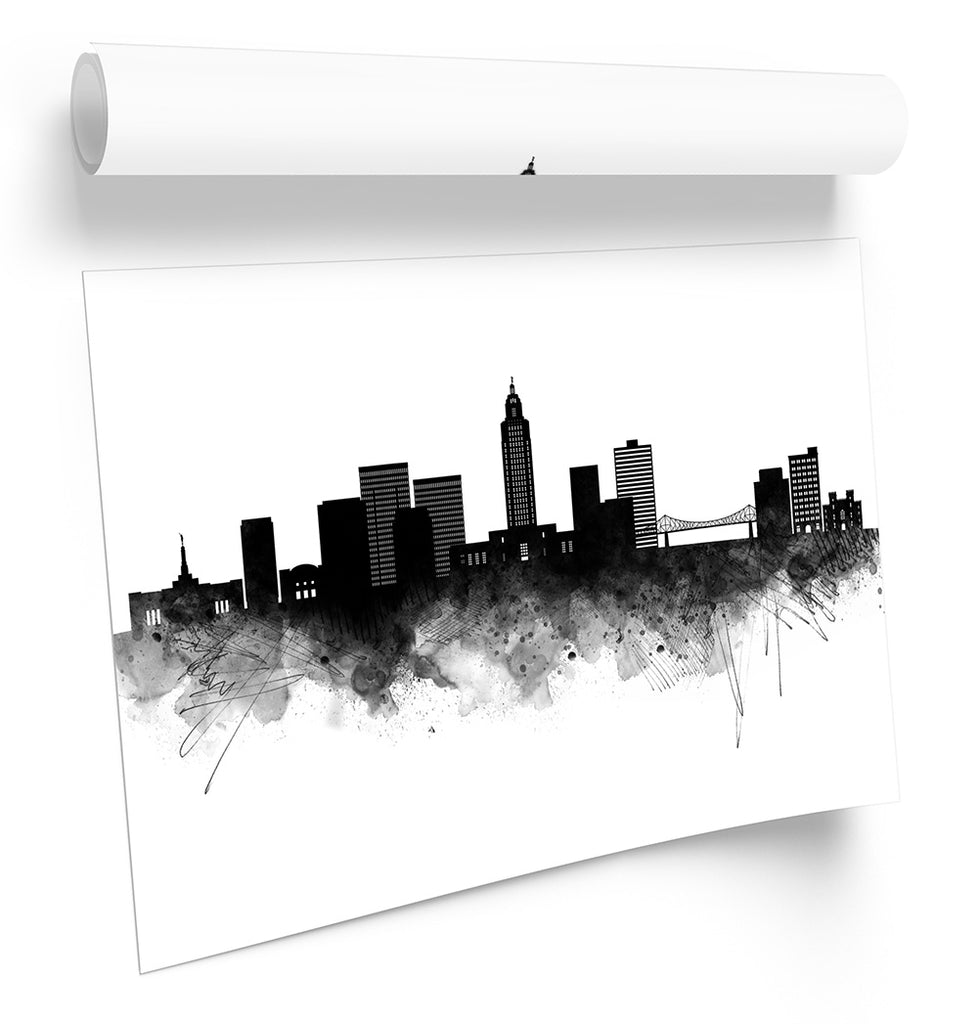 Baton Rouge Abstract City Skyline Black Framed