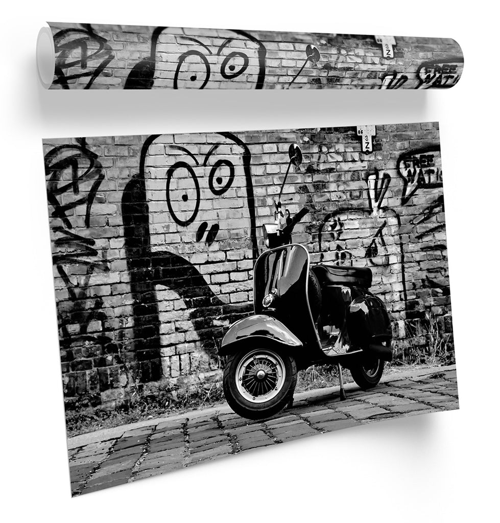 Black Scooter Graffiti Framed