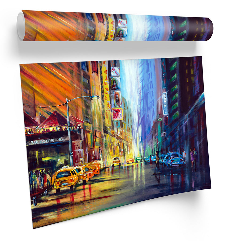 New York City Street Scene Multi-Coloured Framed