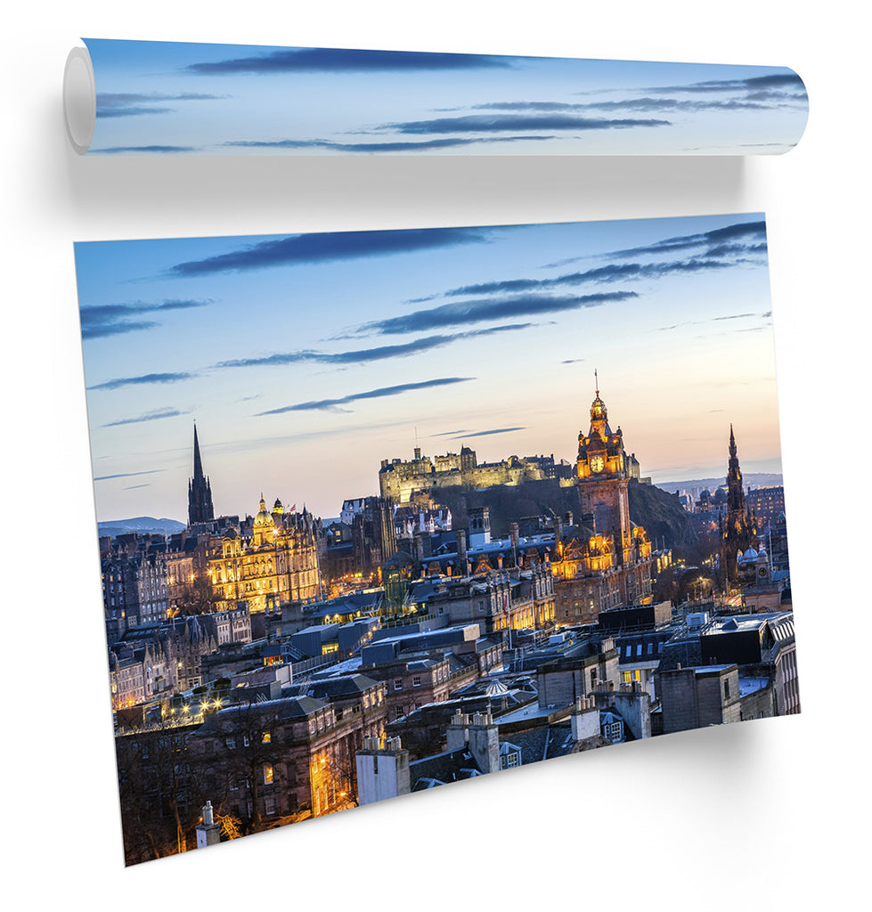 Edinburgh Sunset City Skyline Framed