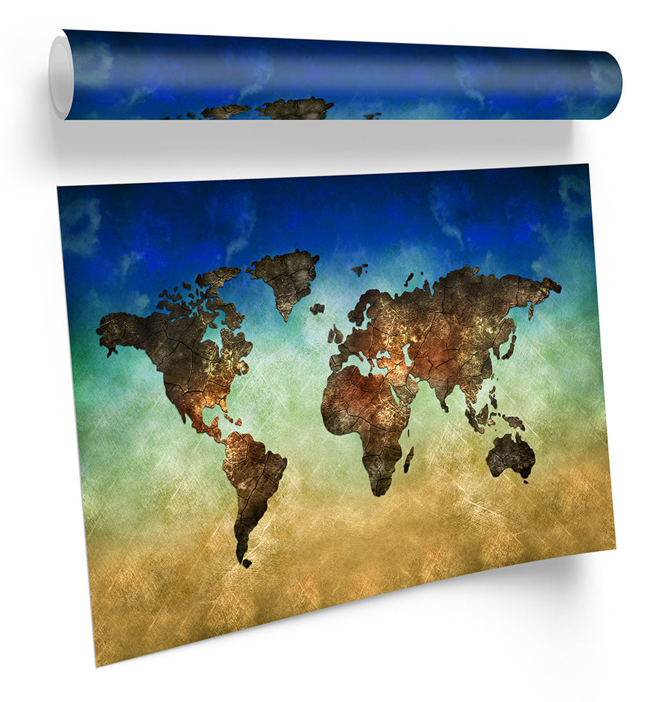 World Map Modern Multi-Coloured Framed