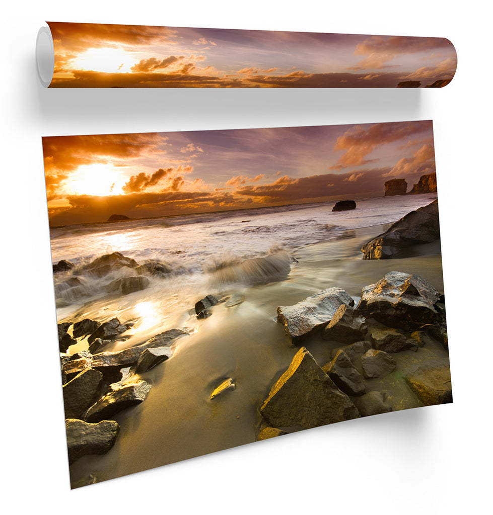 New Zealand Sunset Beach Framed
