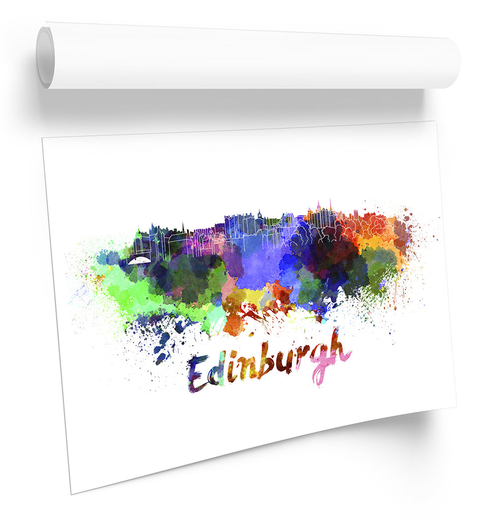 Edinburgh Watercolour Skyline Framed