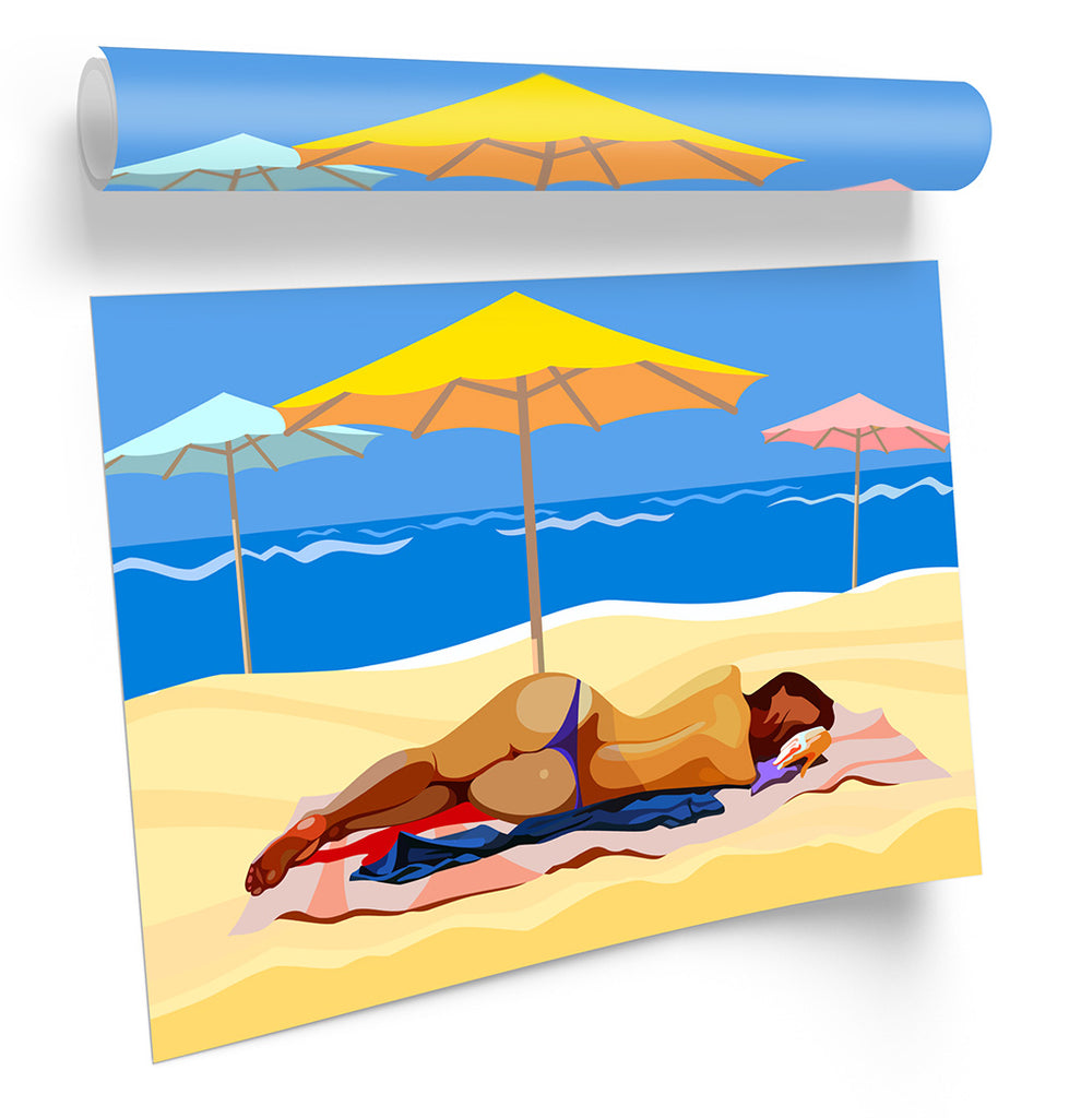Beach Holiday Sunbathe Blue Framed