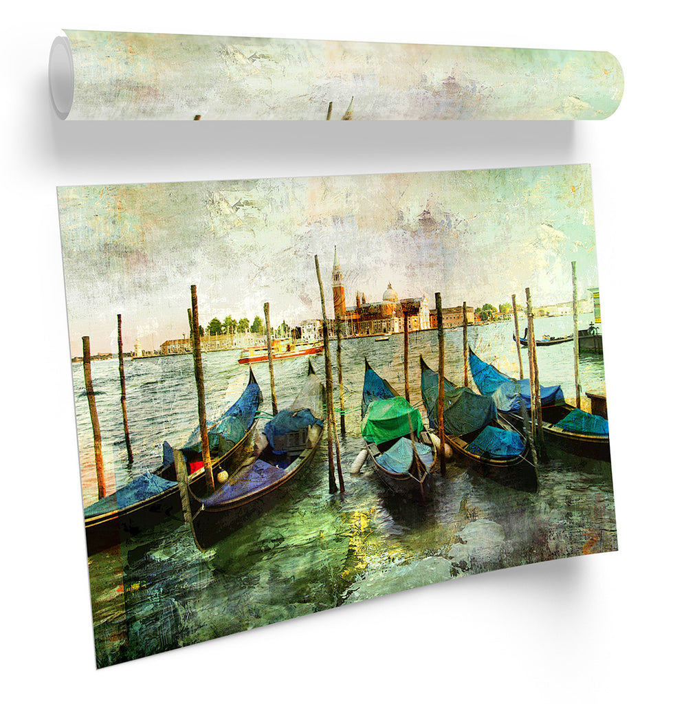 Venice Italy Gondolas Distressed Framed